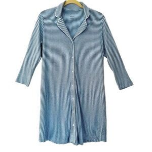 J. JILL SLEEP WEAR BLUE AND WHITE STRIPED MODAL TENCEL SLEEP SHIRT SIZE SMALL